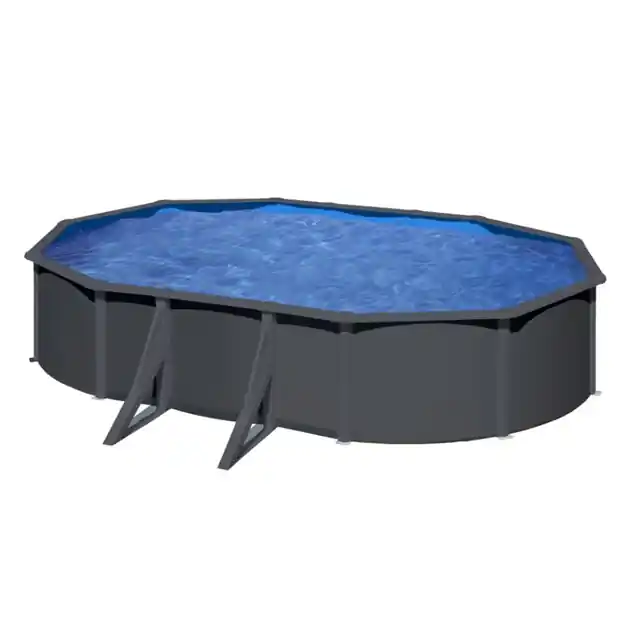 Kit piscine hors sol ovale 7.44 x 3.99 x H.1.22 m - acier gris anthracite