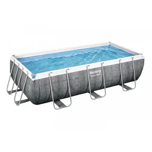 Piscine tubulaire rectangle Power Steel 4.04 x 2.01 x H.1.00 m - Motif rotin Gris