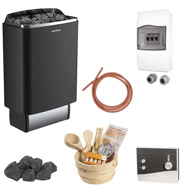 Pack Poêle 9kw + Cde déportée Analog + Coffret mono + Câble + Pierres + Set 11 pces