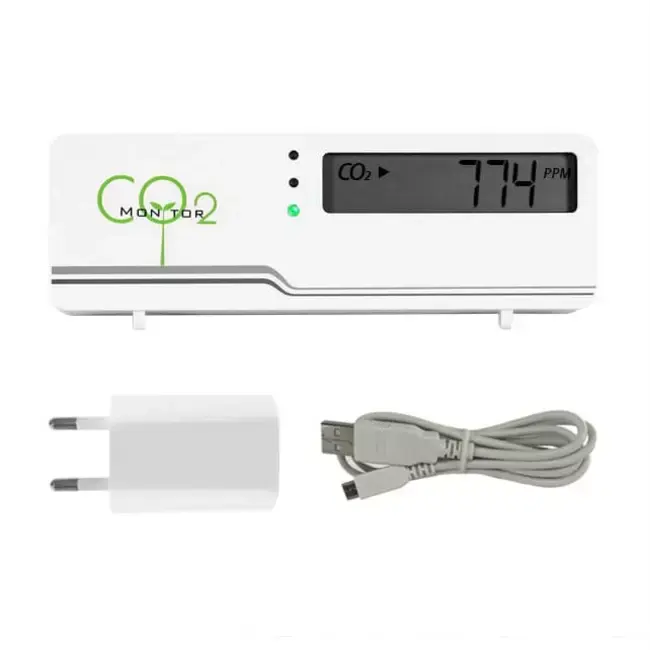 Compteur de CO2 - indicateur d‘air compact avec affichage de la température + fiche