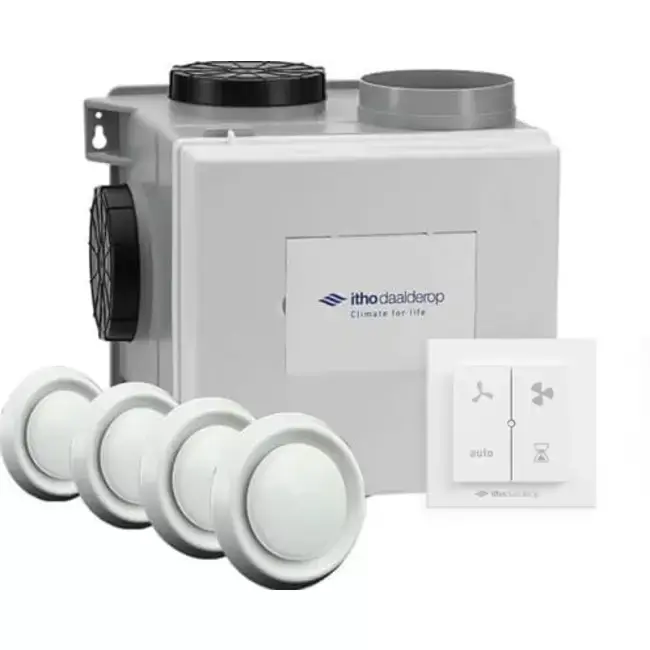 Itho Daalderop CVE-S ECO High Performance Package HE 415 m³/h + capteur d‘humidité + RFT-N Auto control + 4 valves - euro plug