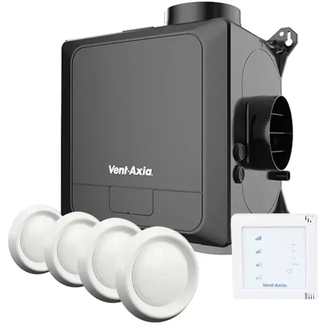 Vent-Axia Multihome BPD Basic Package 300 m³/h + sonde d‘humidité + batterie de contrôle RFT + 4 vannes - perilex plug