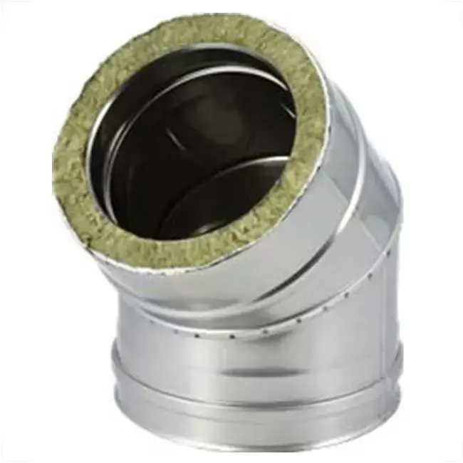 Elément droit à double paroi diamètre 130 mm (130/180) coude 45° I316L/I304 (D0,5/0,6)