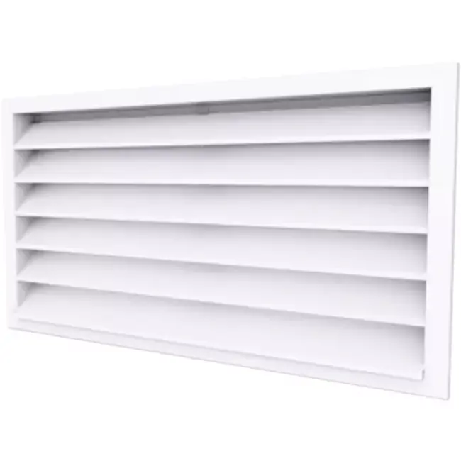Grille murale extérieure 800x300 en acier avec ailettes fixes - couleur mixte RAL 9016