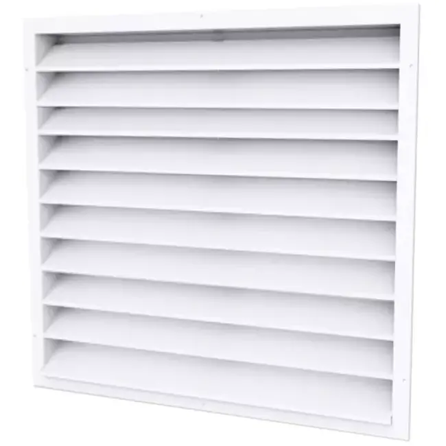 Grille murale extérieure 400x400 en acier avec ailettes fixes - couleur mixte RAL 9016