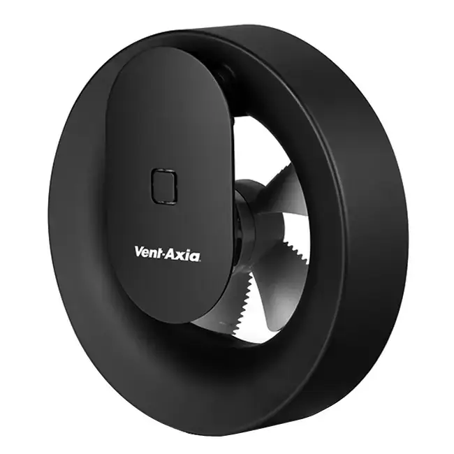 Ventilateur de salle de bains Svara avec minuterie, capteur d‘humidité et de lumière, 100-125 mm (contrôlé par application) NOIR