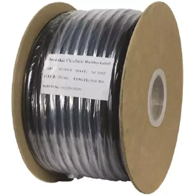 Câble flexible en caoutchouc noir 5 x 2,5 pour usage extérieur, rouleau de 50 mètres