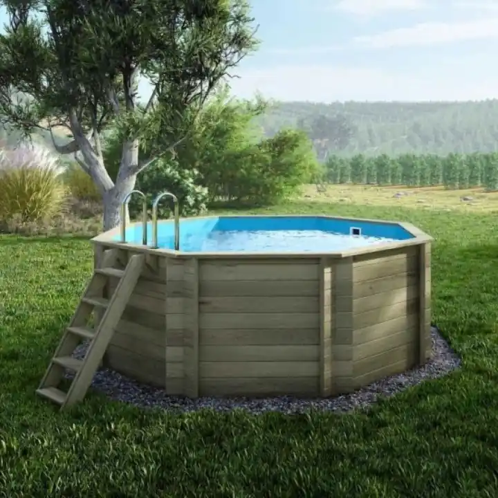 Piscine bois CORAL - ALTANKA - 3.25 m - H.1.18 m - sans dalle - Bleu clair