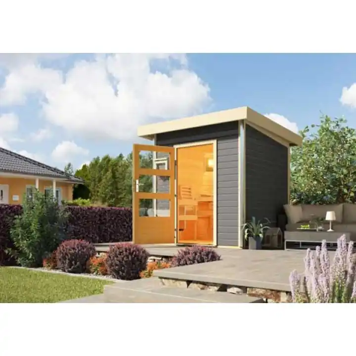 Sauna extérieur toit plat Torge gris